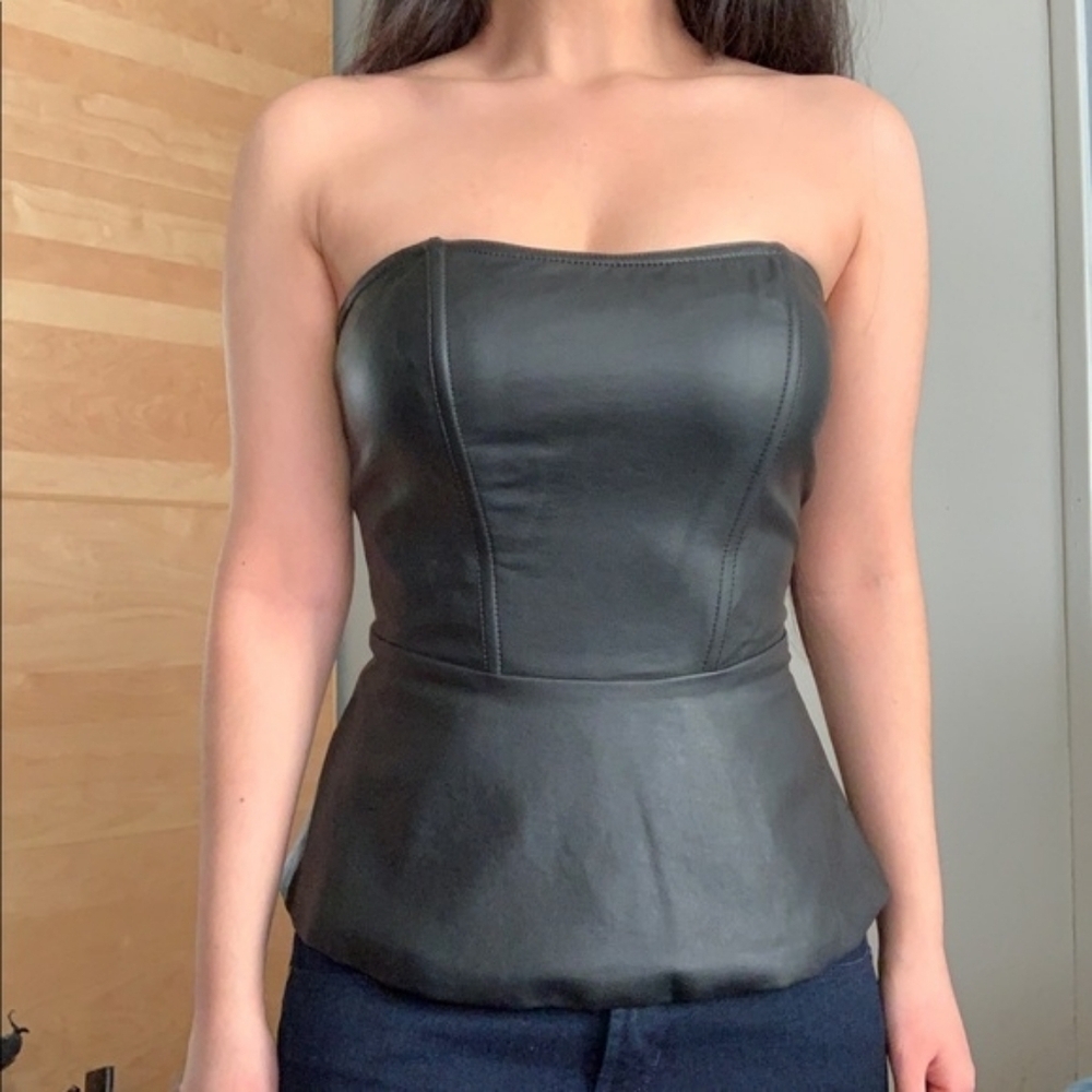 Vegan Leather Tank & Corset Peplum Tops 2pc Bundle, S - Picture 2 of 10